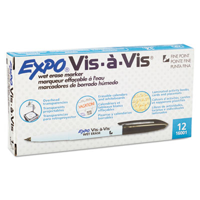 Vis-a-Vis Wet Erase Marker, Fine Bullet Tip, Black, Dozen