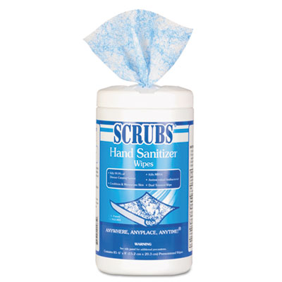 Hand Sanitizer Wipes, 1-Ply, 6 x 8, Unscented, Blue/White, 85/Canisters, 6 Canisters/Carton