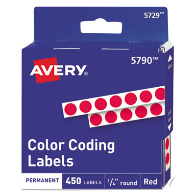Handwrite-Only Permanent Self-Adhesive Round Color-Coding Labels in Dispensers, 0.25" dia, Red, 450/Roll, (5790)