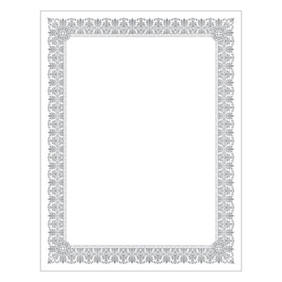 Premium Certificates, 8.5 x 11, White/Silver with Fleur Silver Foil Border,15/Pack