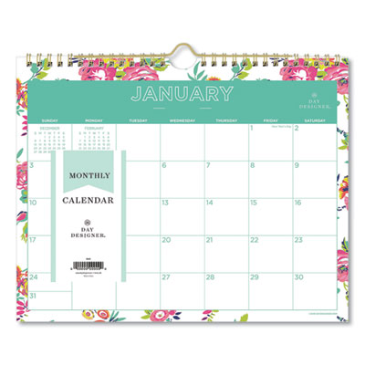 Day Designer Peyton Wall Calendar, Peyton Floral Artwork, 11 x 8.75, White/Multicolor Sheets, 12-Month (Jan to Dec): 2024