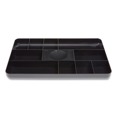 Shallow Plastic Drawer Organizer, 13 Compartments, 9.11 x 14.11 x 1.24, Black