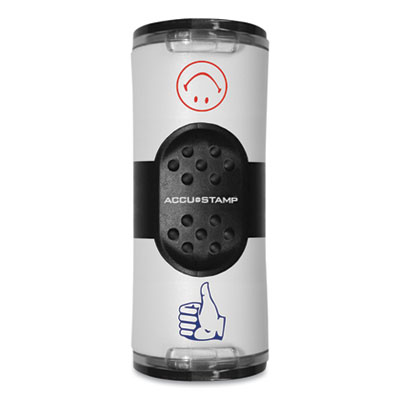 Dual Message Pre-Inked Round Stamp, Smiley Face/Thumbs-Up, 0.63" dia, Red/Blue