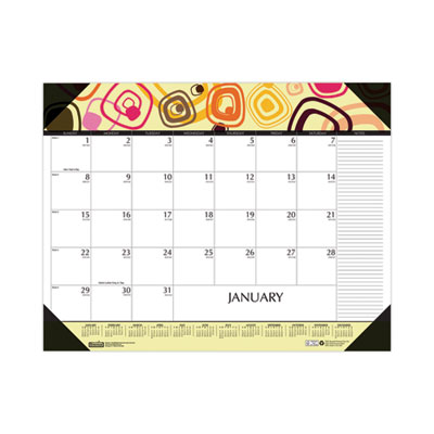 Recycled Desk Pad Calendar, Geometric Artwork, 22 x 17, White Sheets, Black Binding/Corners,12-Month (Jan to Dec): 2024