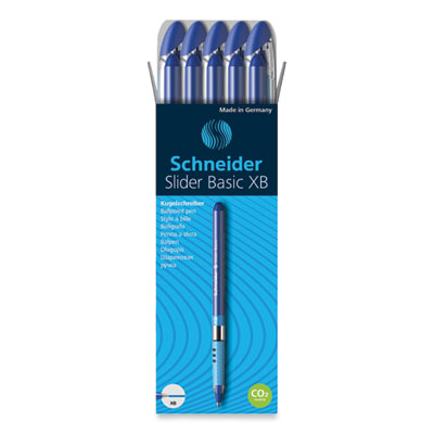 Slider Basic Ballpoint Pen, Stick, Extra-Bold 1.4 mm, Blue Ink, Blue Barrel, 10/Box