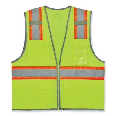 GloWear 8246Z-S Single Size Class 2 Two-Tone Mesh Vest, Polyester, Large, Lime, Ships in 1-3 Business Days