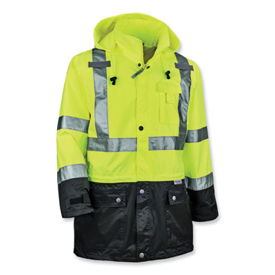 GloWear 8365BK Class 3 Hi-Vis Rain Jacket Black Bottom, Small, Lime, Ships in 1-3 Business Days
