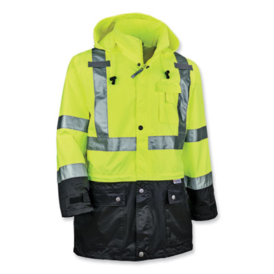 GloWear 8365BK Class 3 Hi-Vis Rain Jacket Black Bottom, 3X-Large, Lime, Ships in 1-3 Business Days