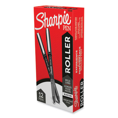Professional Design Roller Ball Pen, Stick, Medium 0.7 mm, Black Ink, Black Barrel, Dozen