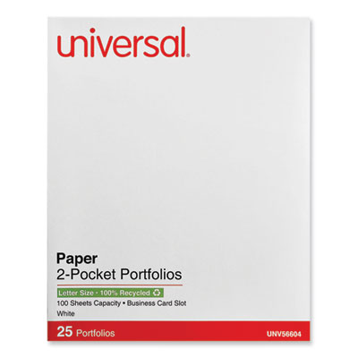 Two-Pocket Portfolio, Embossed Leather Grain Paper, 11 x 8.5, White, 25/Box