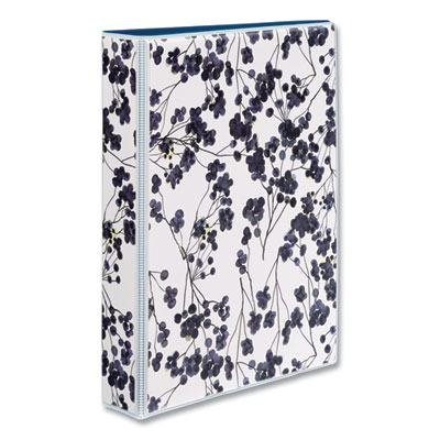 Durable Mini Size Non-View Fashion Binder with Round Rings, 3 Rings, 1" Capacity, 8.5 x 5.5, Floral/Navy
