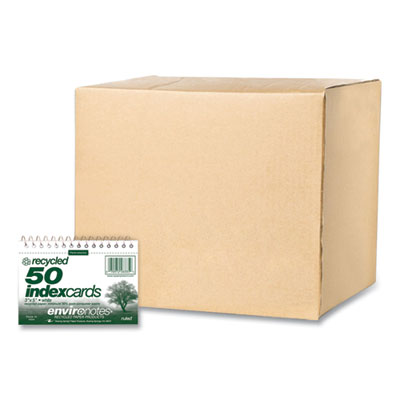 Environotes Wirebound Recycled Index Cards, Narrow Rule, 3 x 5, White, 50 Cards, 24/Carton, Ships in 4-6 Business Days