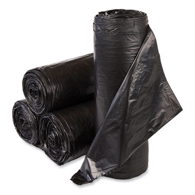 High-Density Commercial Can Liners Value Pack, 60 gal, 19 mic, 38" x 58", Black, 25 Bags/Roll, 6 Rolls/Carton