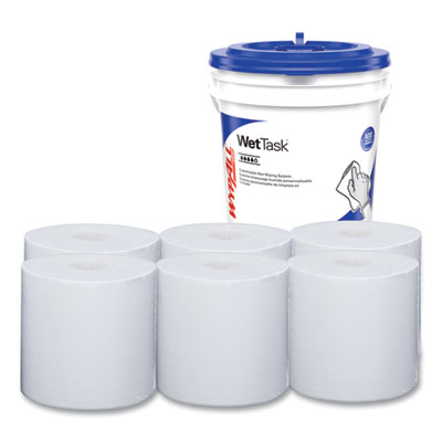 Power Clean Wipers for WetTask Customizable Wet Wiping System with (1) Bucket, 12 x 6, Unscented, 95/Roll, 6 Rolls/Carton